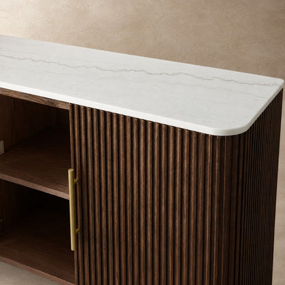 Rural Marble-Top Oak Sideboard Cabinet