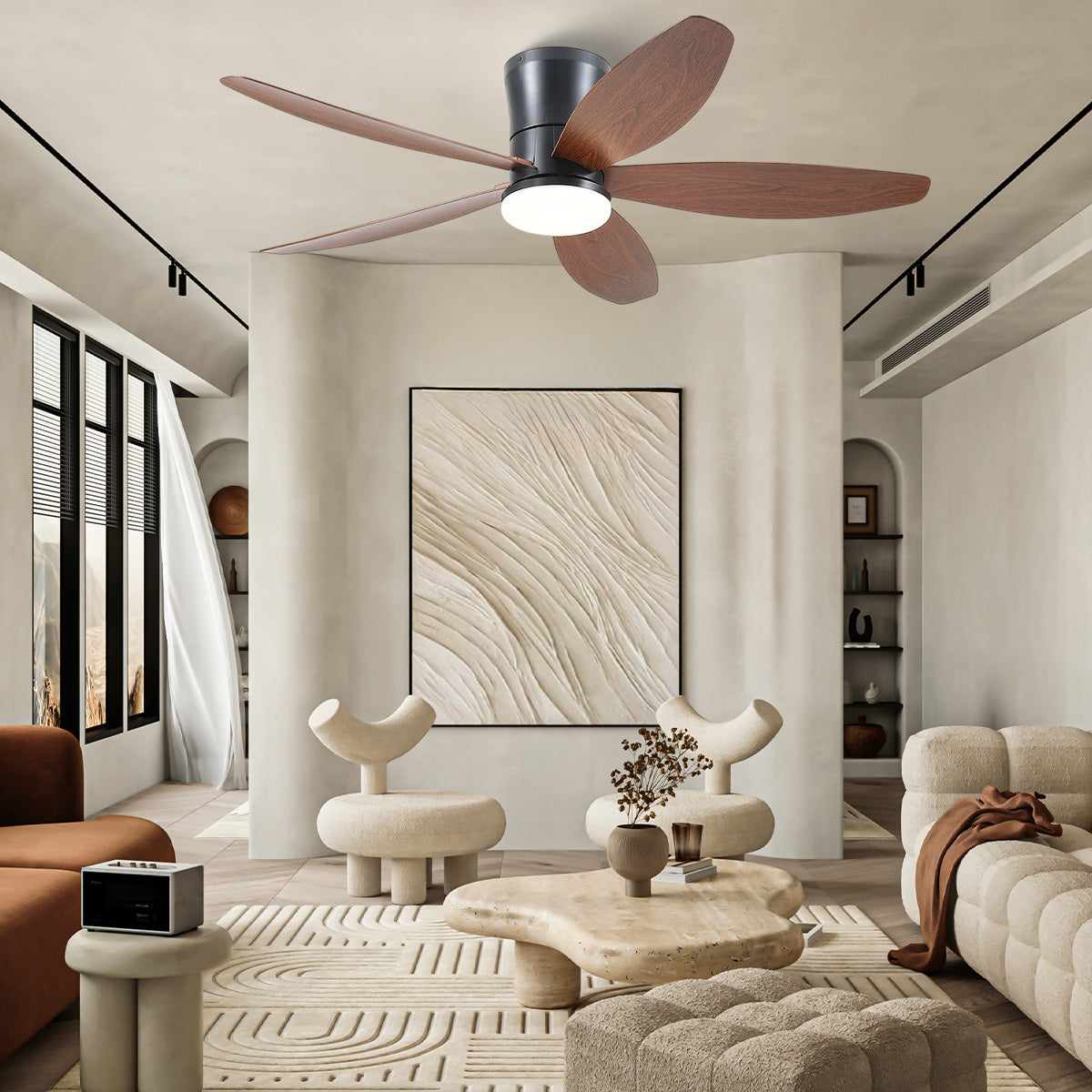 Indoor/Outdoor Recessed Black Ceiling Fan Light