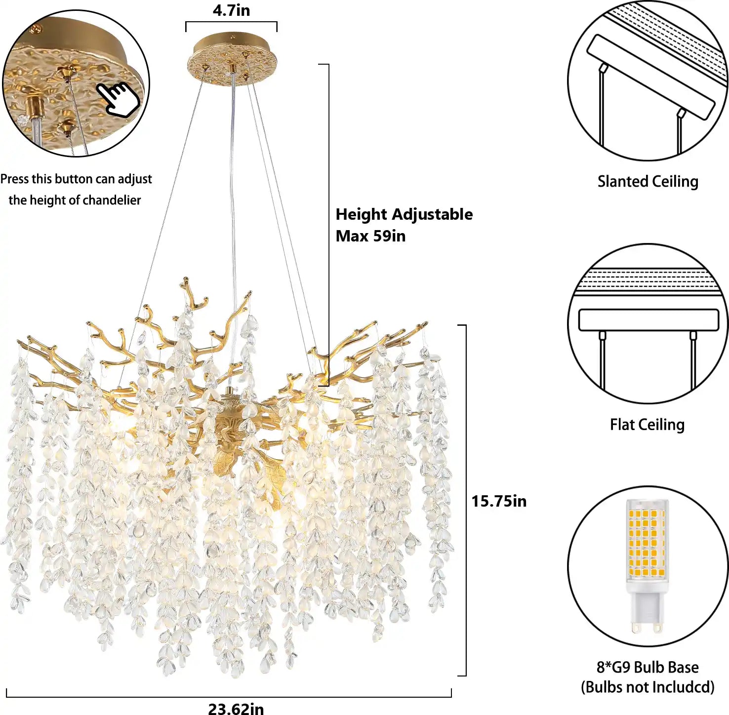 Modern Crystal Tree Branch Chandelier for Living Room 24 Inch