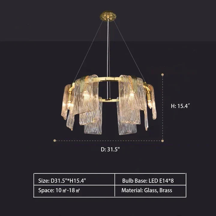 Light Luxury Irregular Glass Slice Chandelier Suit in Brass Finish for Living Room/ Ding Room/ Bedroom, glass, round, rectangle, gold