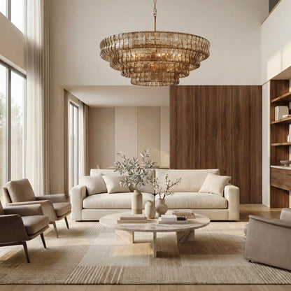 Givrelle round chandelier hanging in a neutral modern living room
