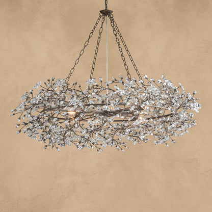 Faverelle chandelier in silver-black with a wide crystal crown, six-light
