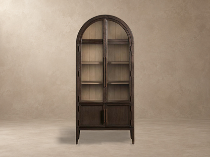 Tall Oak Display Cabinet with Glass Doors
