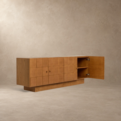 Geometric Fluted Plinth Wood Storage Console