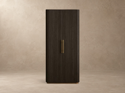 Tall Reeded Oak Storage Cabinet with Doors