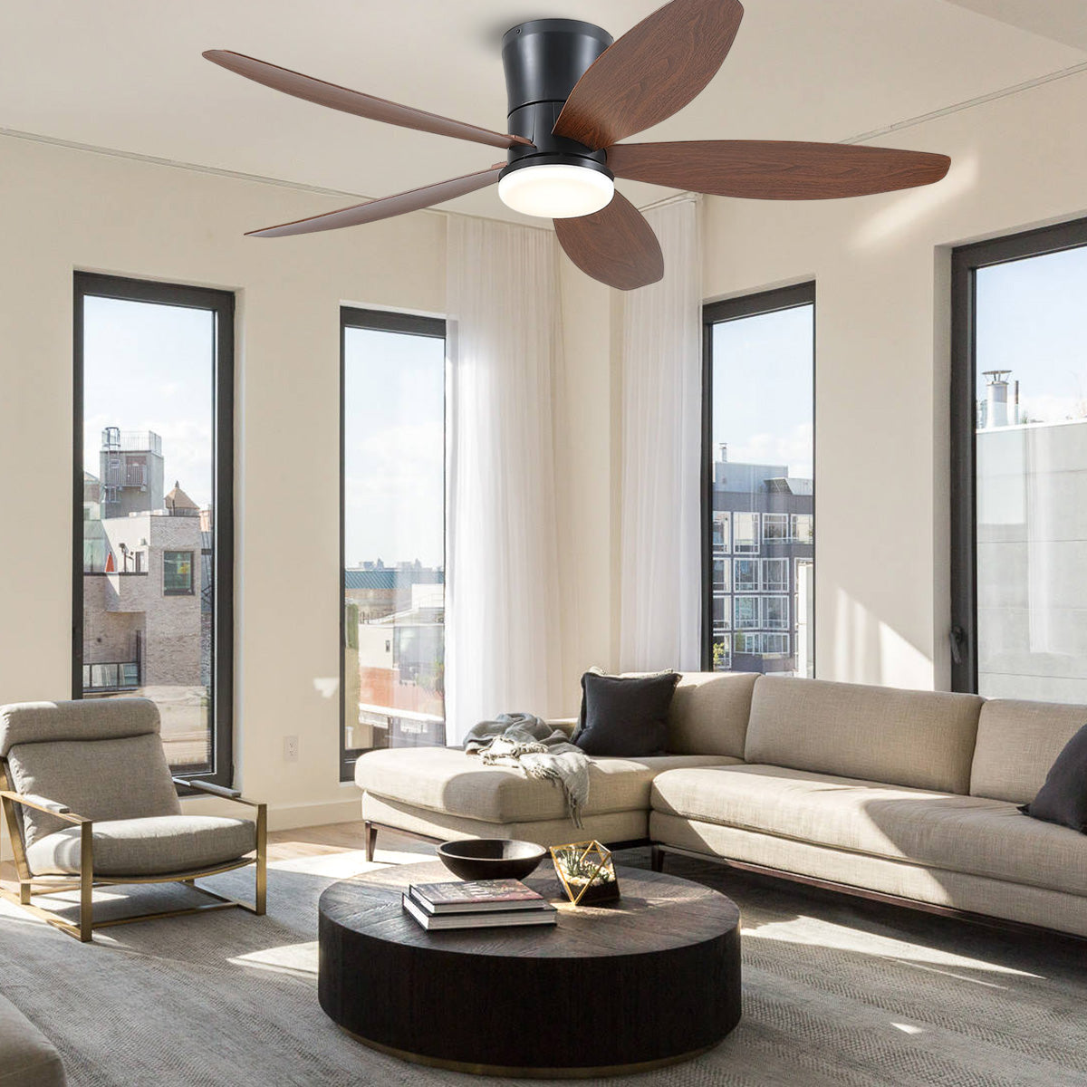 Indoor/Outdoor Recessed Black Ceiling Fan Light