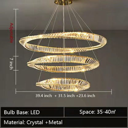 1/2/3-Ring Crystal Chandelier for Luxury Living/ Dining Room/Bedroom