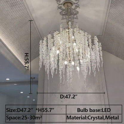 D 47.2"*H 55.7"Large Transparent metal frame Light Luxury Elegant Sliver Flower Branch Chandelier For Living/Dinning/Bedroom Room/Hallway