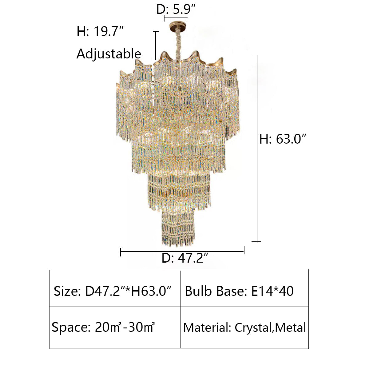 Extra Large Luxury Multi-tiered Crystal Chandelier for Foyer/Staircase