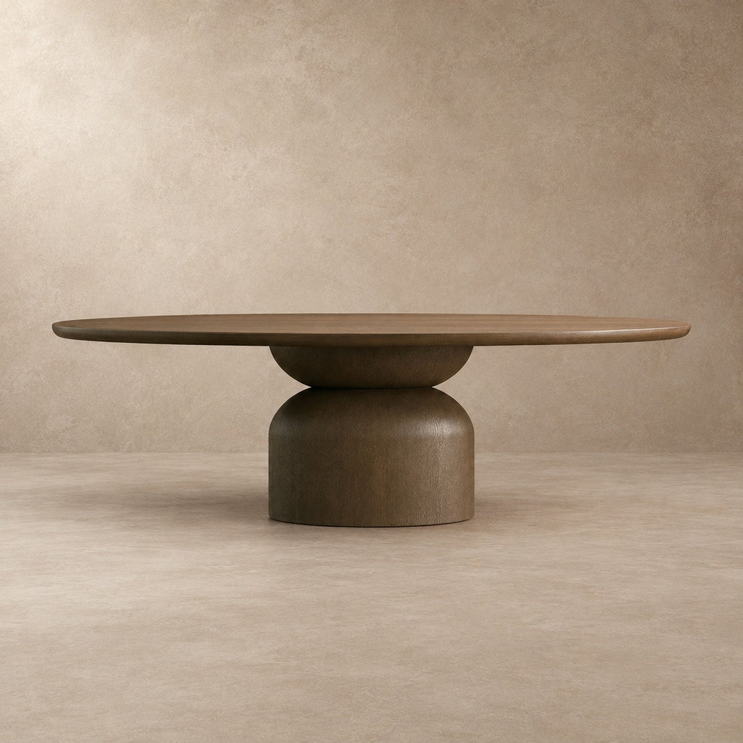 Hand-Sculpted Modern Oval Oak Dining Table