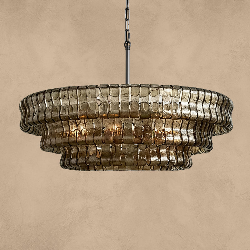 Ghiaccio round chandelier in black with smoke glass shades