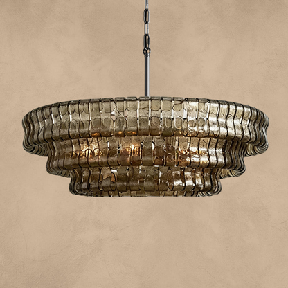 Ghiaccio round chandelier in black with smoke glass shades