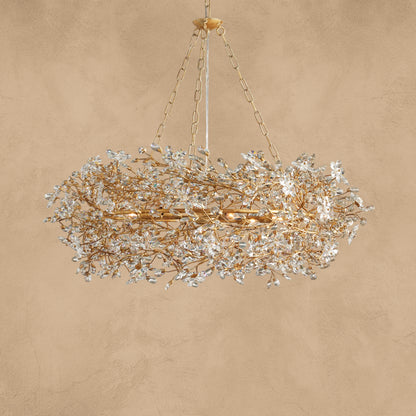 Faverelle chandelier in gold with crystal blossoms, crown silhouette