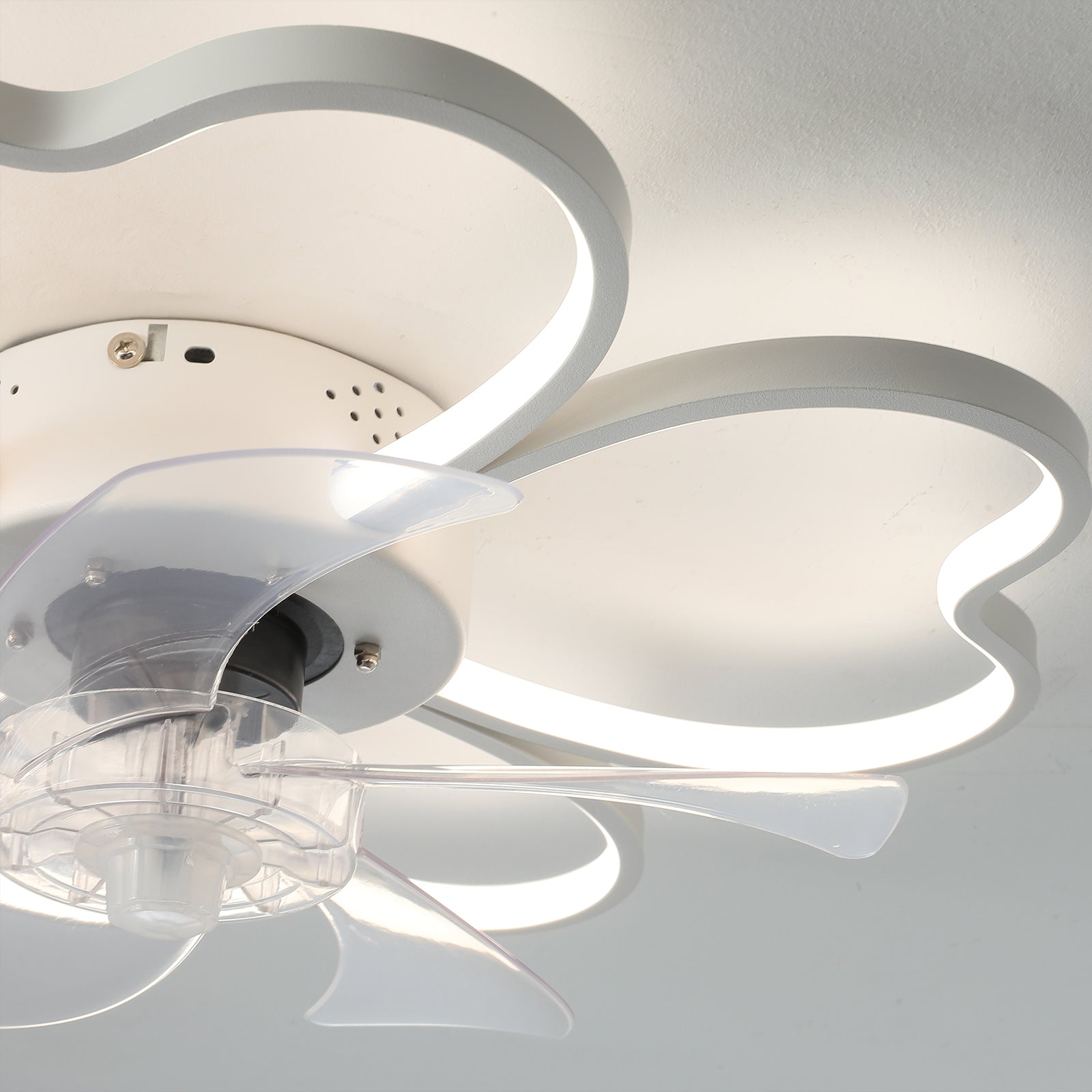 White Modern 3-Color Dimmable Flower Shape Ceiling Fan Light with Remote Control, Kitchen Island Flush Mount