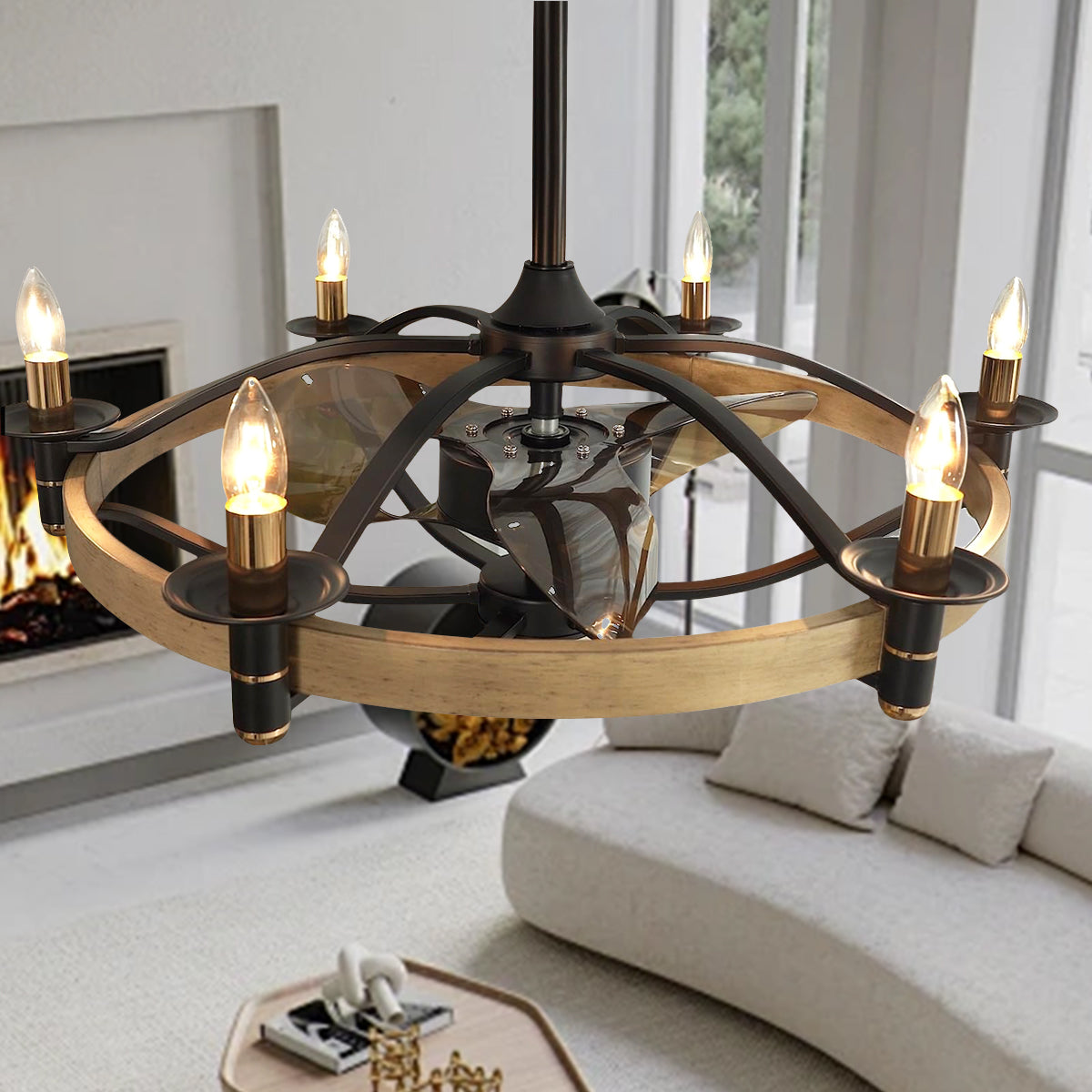 Caged Modern Farmhouse Ceiling Fan Light 32"