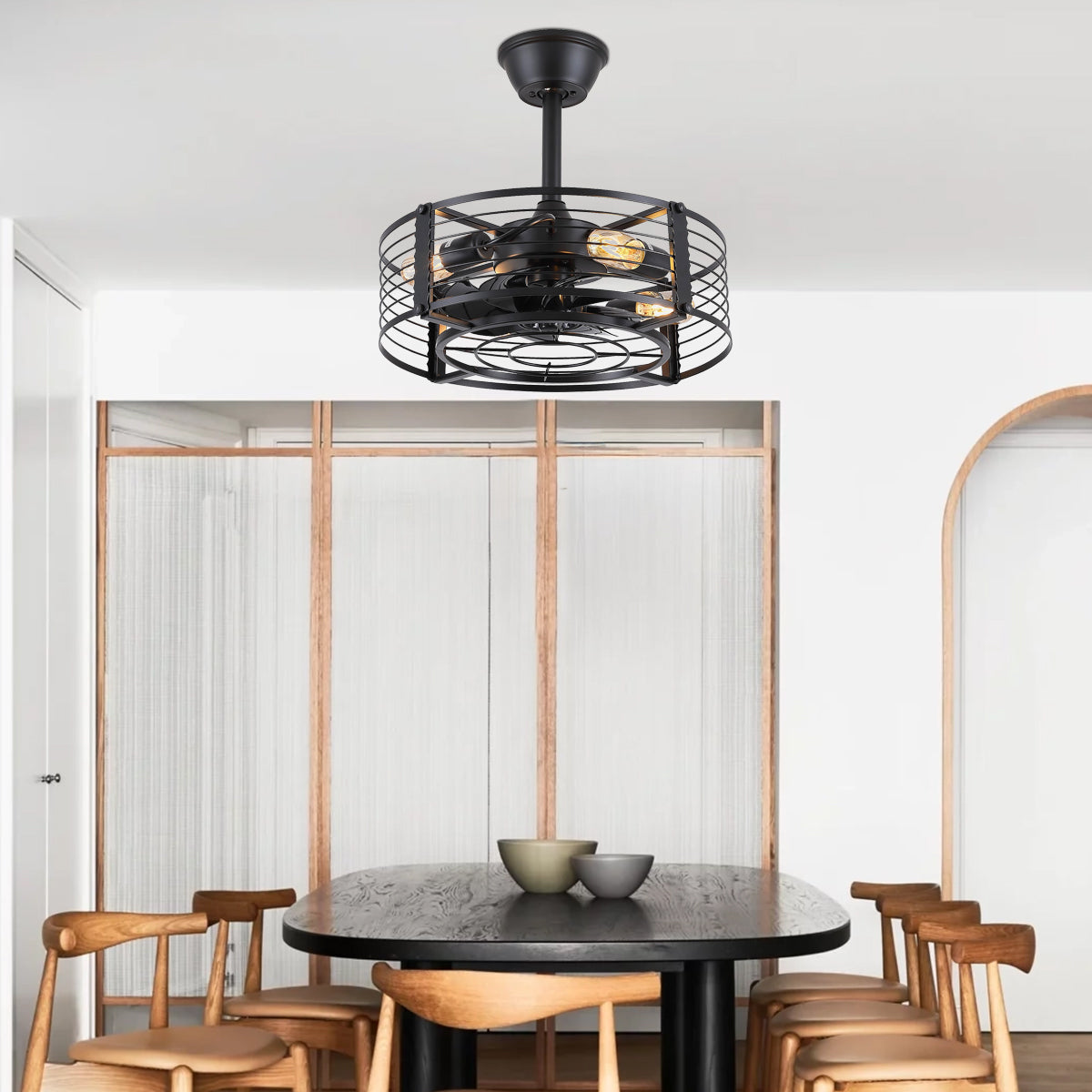 Cage Industrial Black Bladeless Ceiling Fan Light 18"