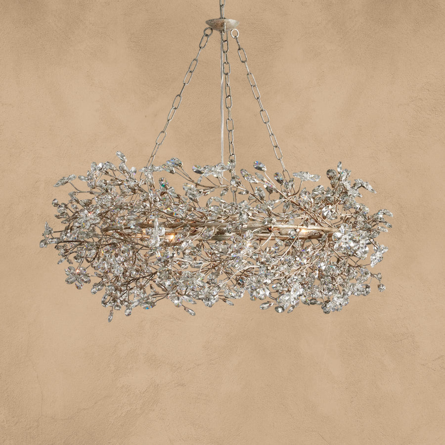 Faverelle chandelier in silver leaf finish, crystal-branch crown design