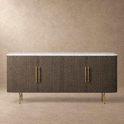 Rural Marble-Top Oak Sideboard Cabinet