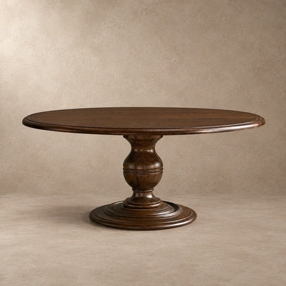 Round Dining Table in Hand-Carved Tulipwood