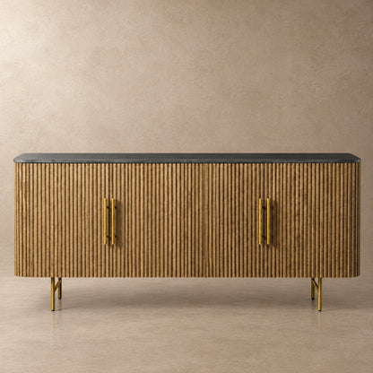 Rural Marble-Top Oak Sideboard Cabinet