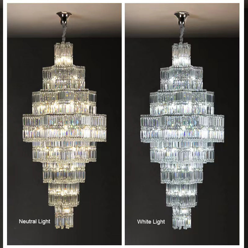 Extra Large Plaza Hall  Multi-Tier Crystal Chandelier Foyer Living Room Staircase Ceiling Lighting Fixture  In Chrome/Gold Finish