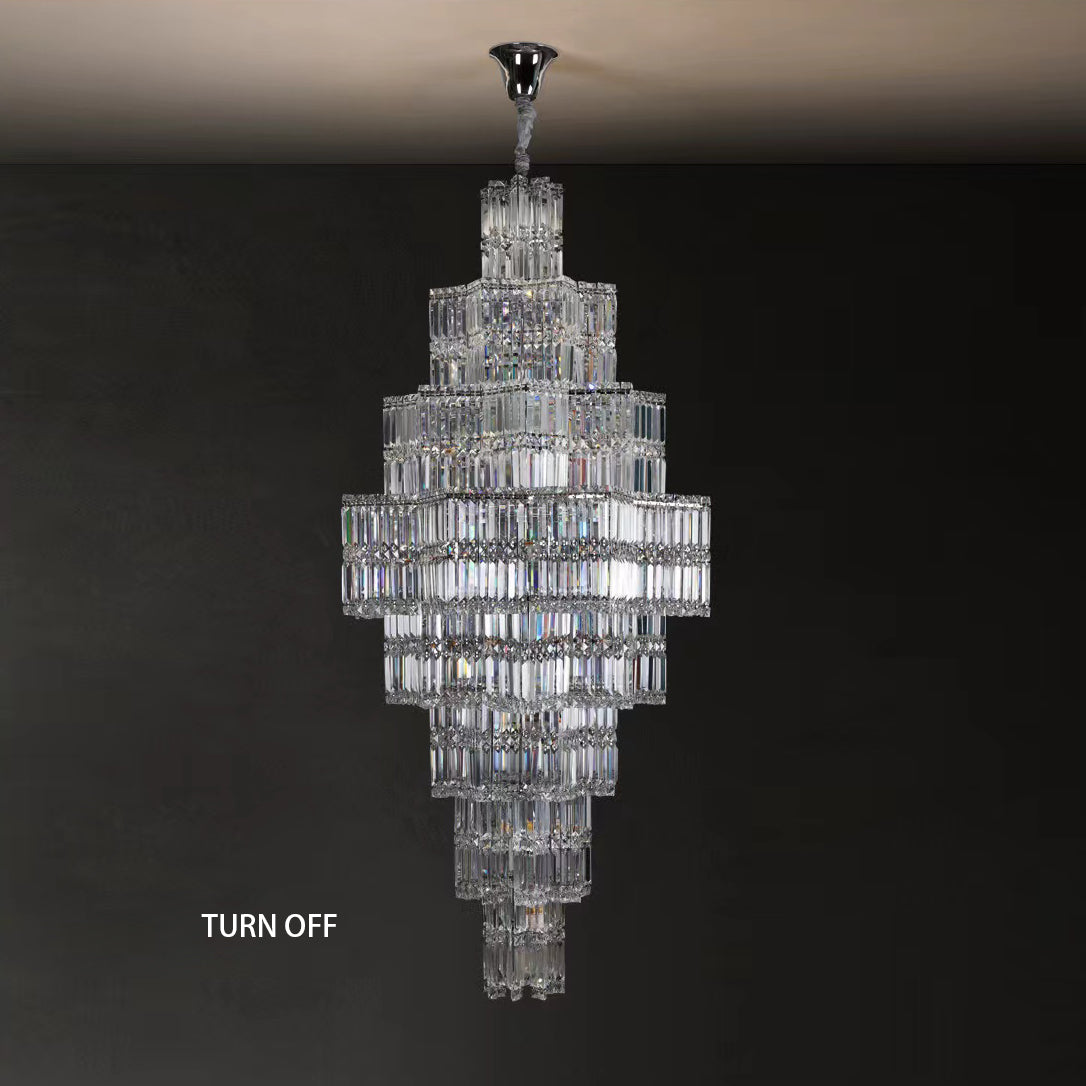 Extra Large Plaza Hall  Multi-Tier Crystal Chandelier Foyer Living Room Staircase Ceiling Lighting Fixture  In Chrome/Gold Finish