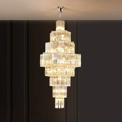 Extra Large Plaza Hall  Multi-Tier Crystal Chandelier Foyer Living Room Staircase Ceiling Lighting Fixture  In Chrome/Gold Finish
