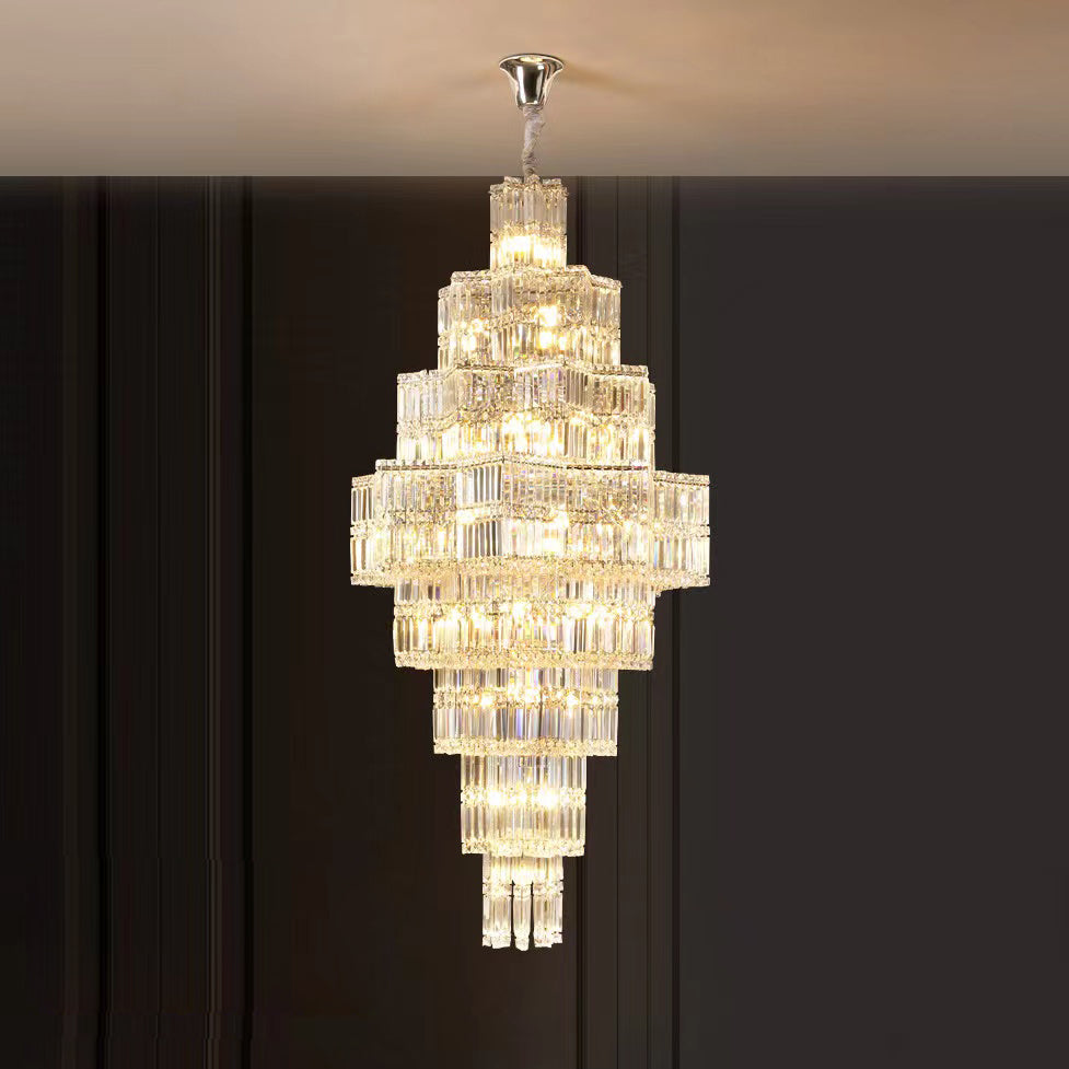 Extra Large Plaza Hall  Multi-Tier Crystal Chandelier Foyer Living Room Staircase Ceiling Lighting Fixture  In Chrome/Gold Finish