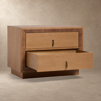 Happyarcadian Two-Drawer Oak Bedside Table