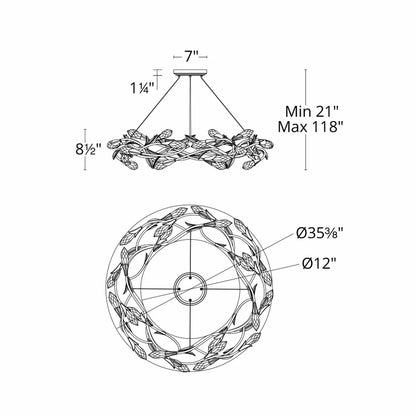 Modern Linear/Round Floral Branches Crystal Chandelier