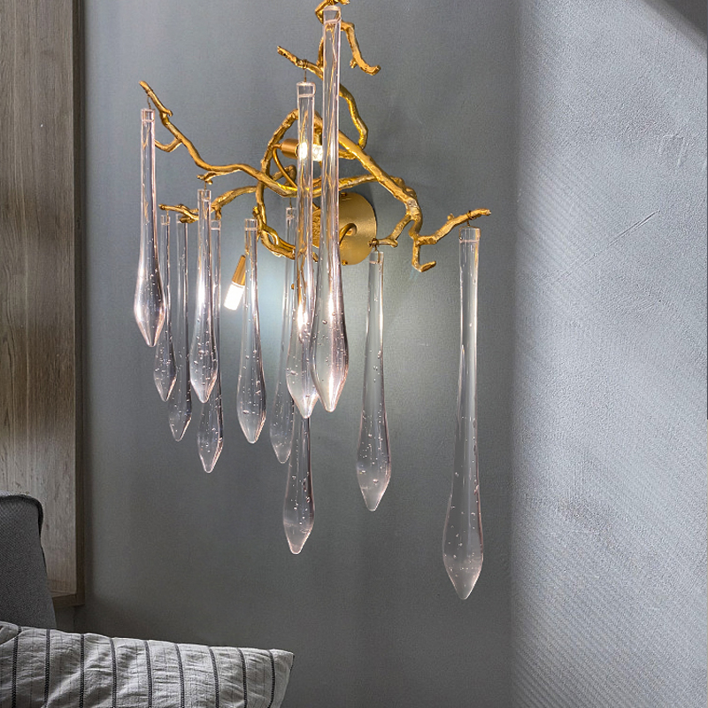 Agnes Branch Gold Brass Crystal Wall Sconce with LED Illumination