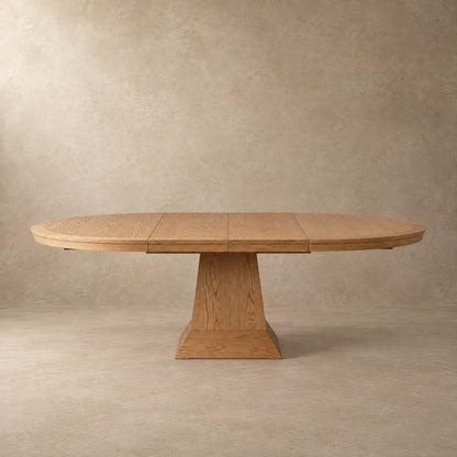 Round Oak Extension Dining Table with Leaves