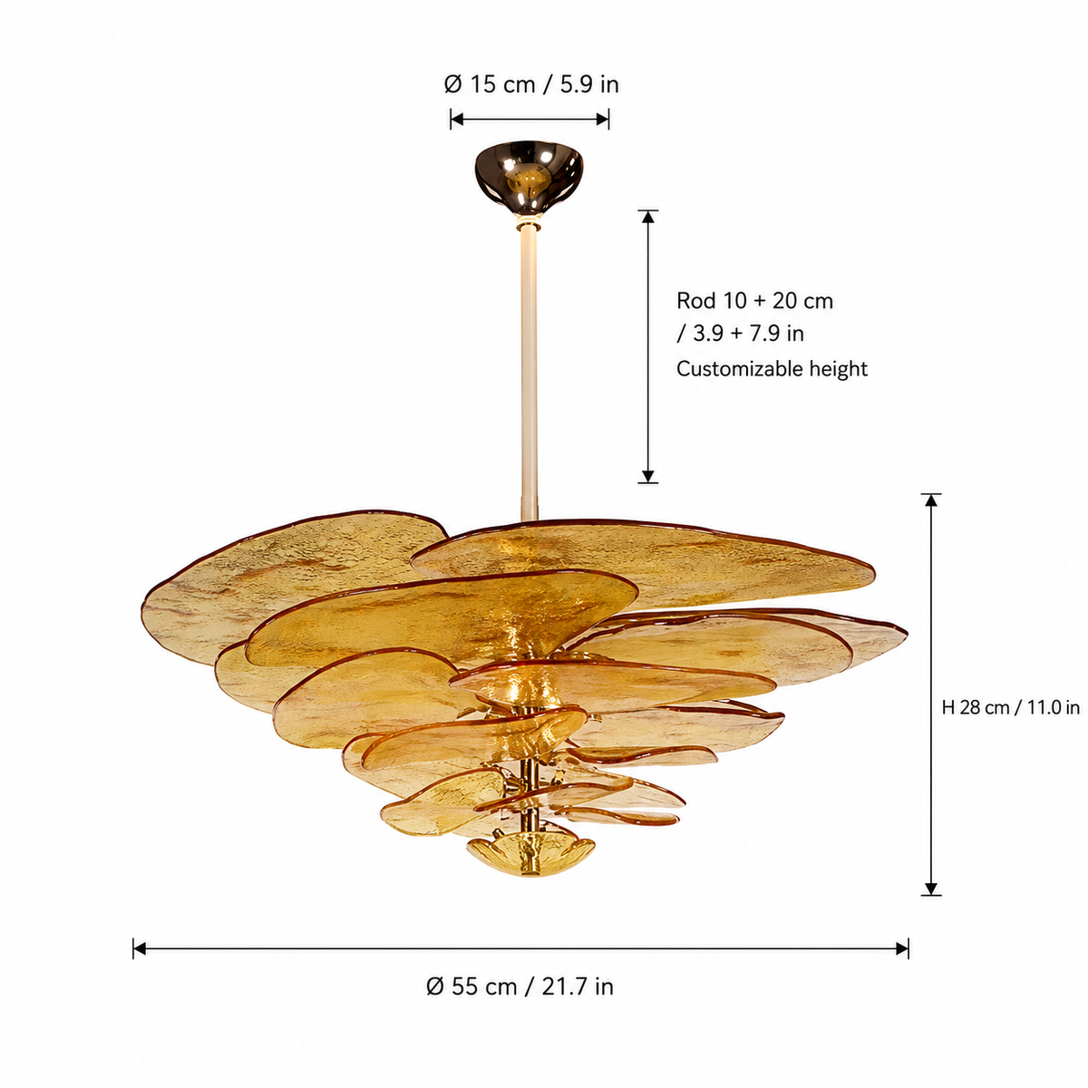 Petal Cascade Artisan Murano Chandelier 21.7"-39.4"