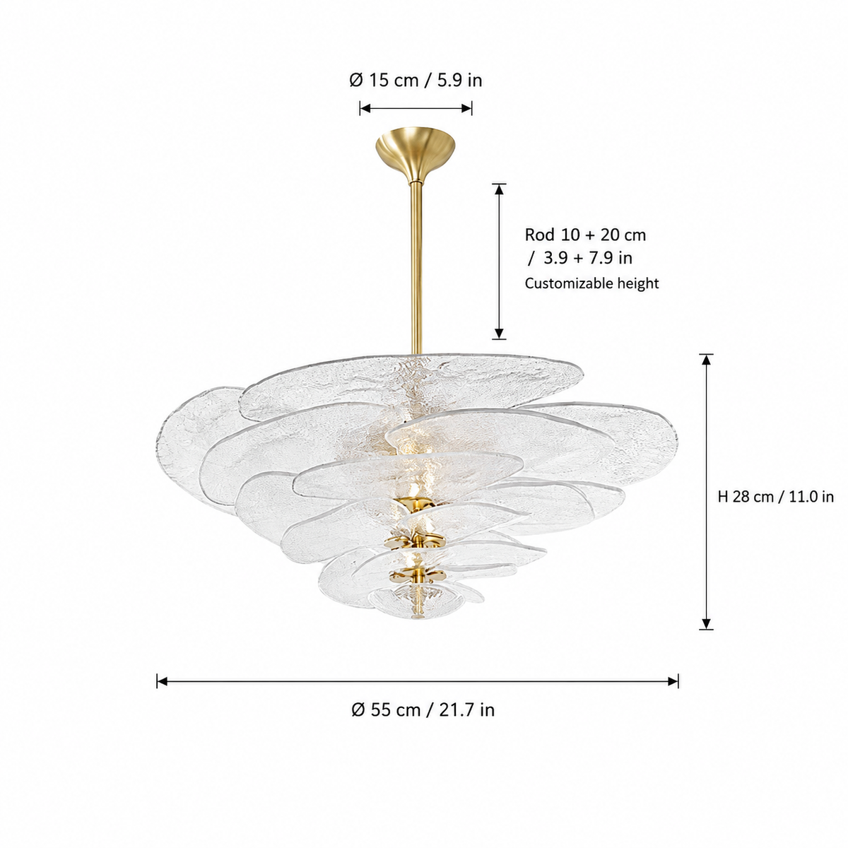 Petal Cascade Artisan Murano Chandelier 21.7"-39.4"