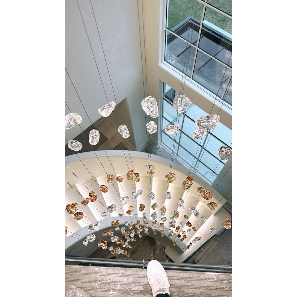 Elegant Rainfall Blue Gem Glass Chandelier: Dazzling Italian Concept Lighting Fixture