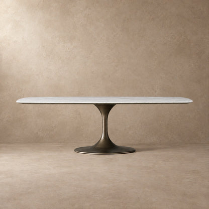 Happyarcadian Steel Base Marble Surface Dining Table