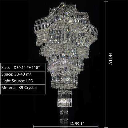 Luxury Plaza Multi-Tier Crystal Chandelier for High Ceilings/Hotel Hall / 2 Story Foyer - Merlin Lamps