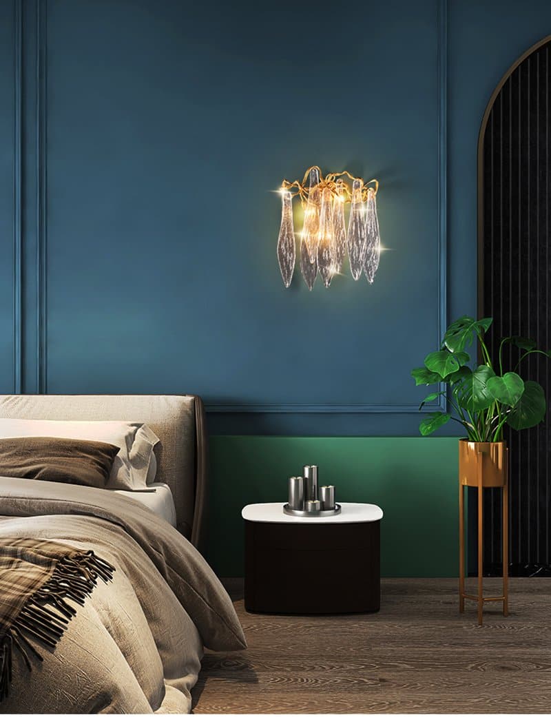 Luxury Flake Crystal Brass Wall Sconce with 3 LED Lights