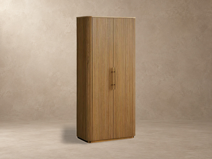 Tall Reeded Oak Storage Cabinet with Doors