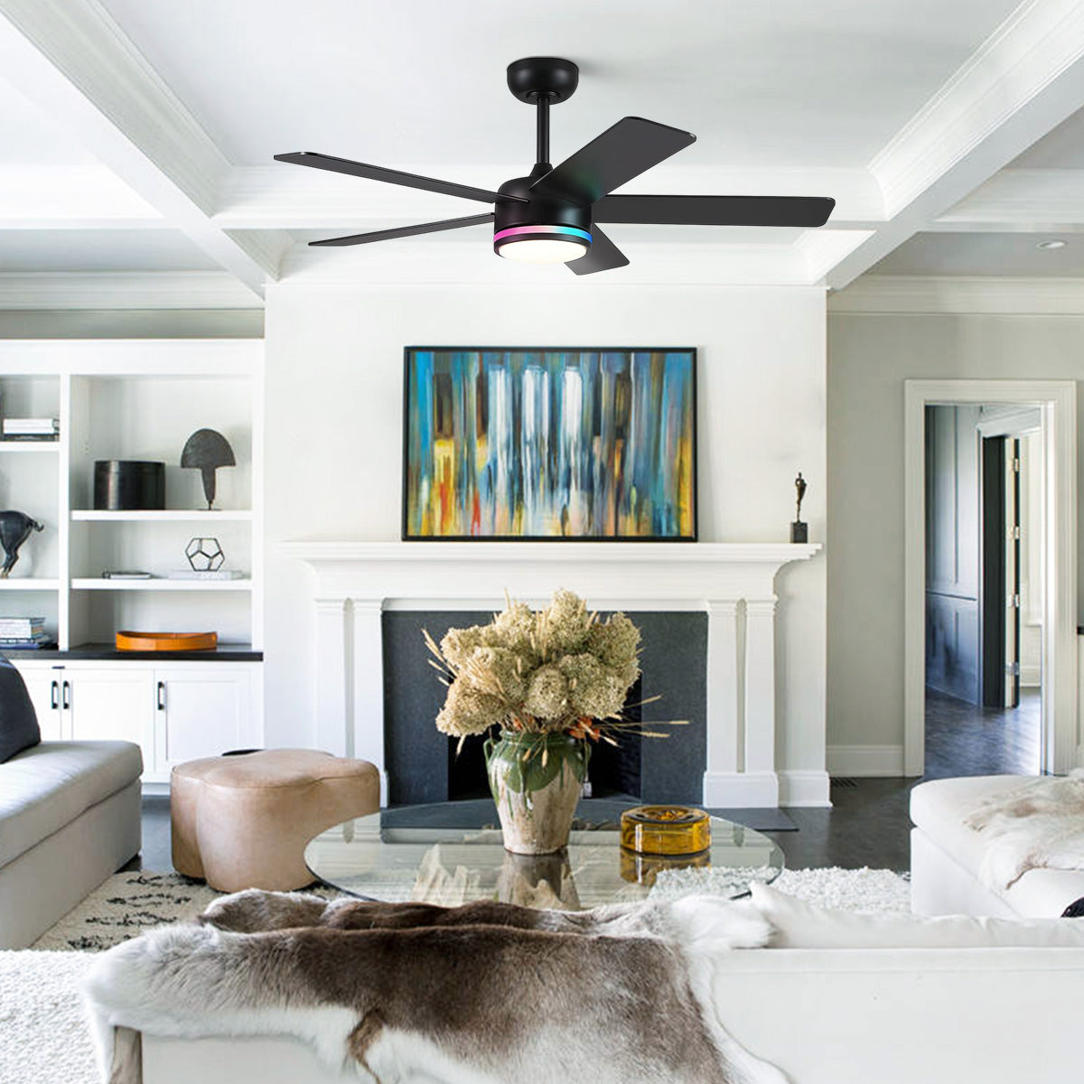 RGB Modern Black Ceiling Fan Light