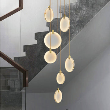 Queenie Alabaster disc Long Round chandelier For Loft