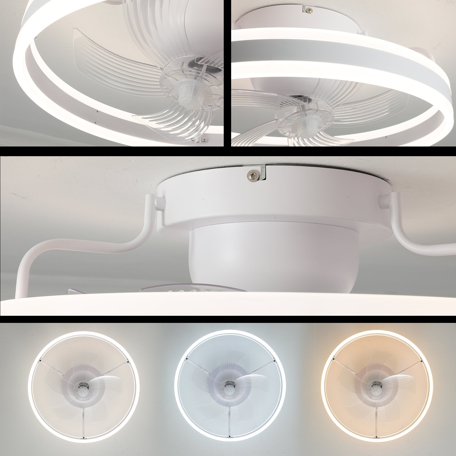 360 ° Shake your head Ceiling Fans with Lights With Remote, Small Black Ceiling Fan with Dimming for Bedroom（White)