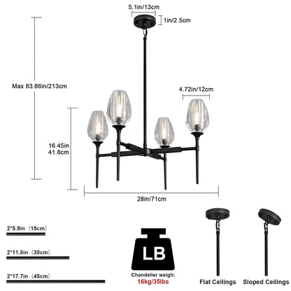Gold 4-Light Farmhouse Chandelier with Crystal Shades for Dining Room