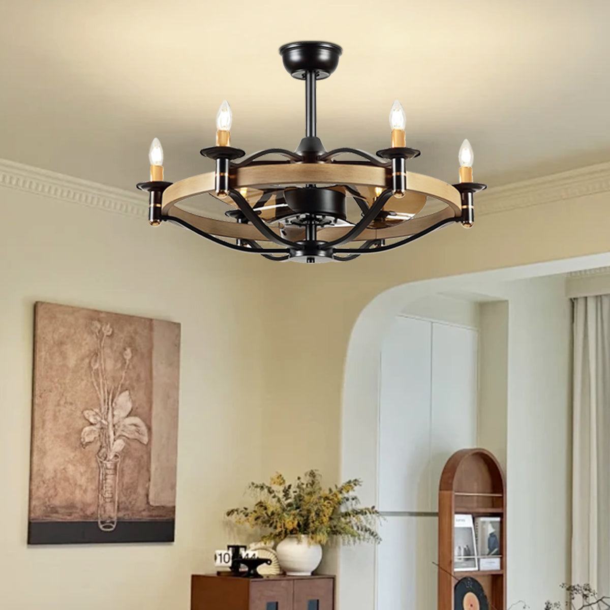 Caged Modern Farmhouse Ceiling Fan Light 32"