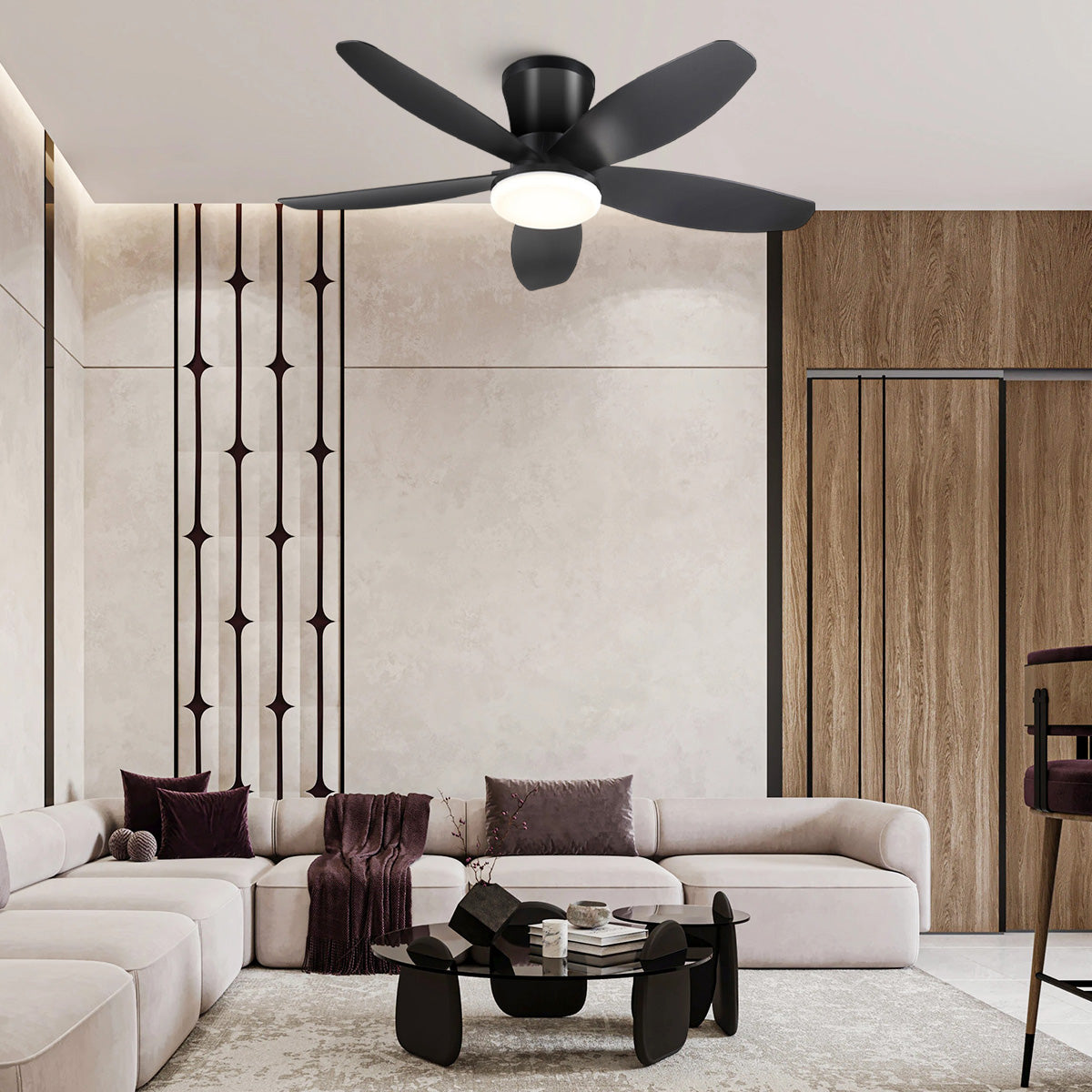 Indoor/Outdoor Recessed Black Ceiling Fan Light