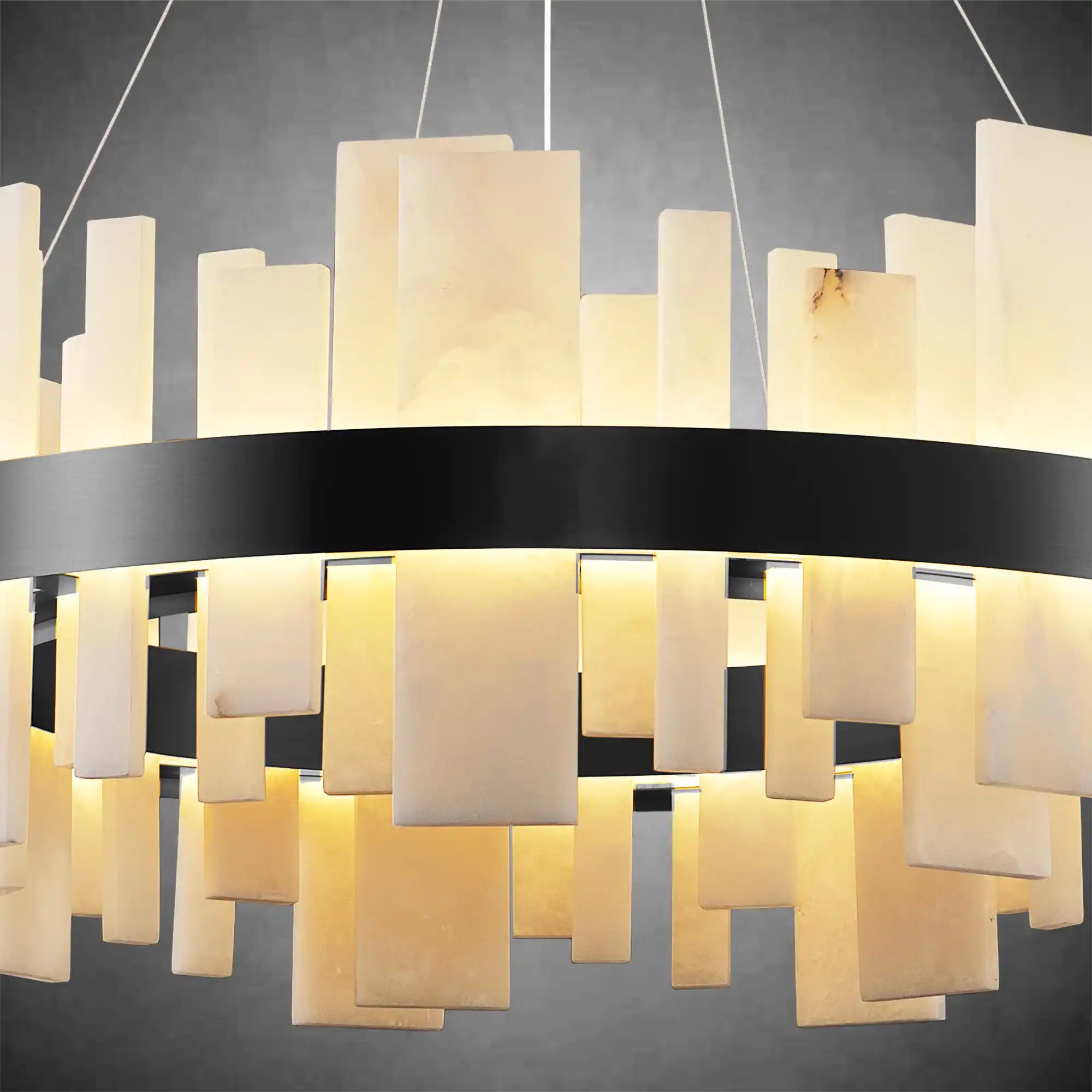 Alabaster Round Chandelier, Natural Spanish Stone Texture Chandeliers, 31.5" Adjustable Alabaster Chandelier Over Table for Living Room, Bedroom, Hallway – Modern Luxury Ceiling Lighting