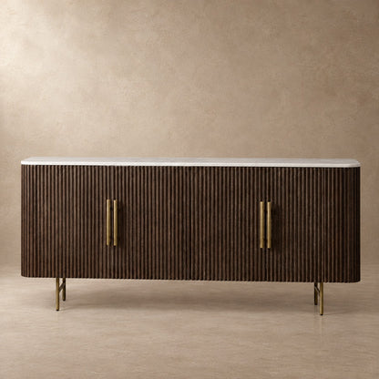 Rural Marble-Top Oak Sideboard Cabinet