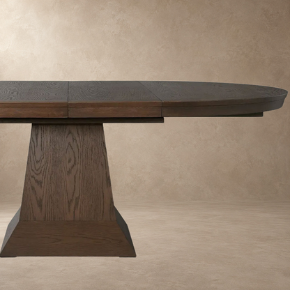 Round Oak Extension Dining Table with Leaves
