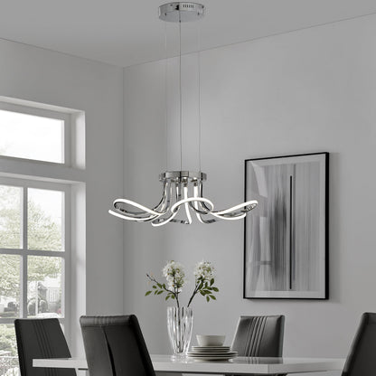 6 Petal Flower LED Strip Chandelier Chrome and Dimmable