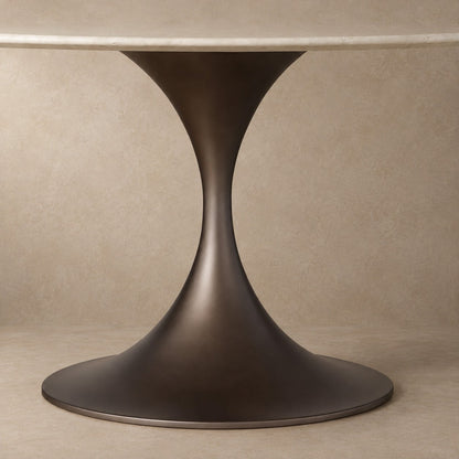 Round Stone-Top Steel-Base Dining Table